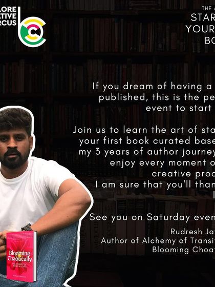 An invitation from author Rudresh Jayaram to his book writing workshop. He shares his three-year author journey to help you start your first book and enjoy the creative process.
