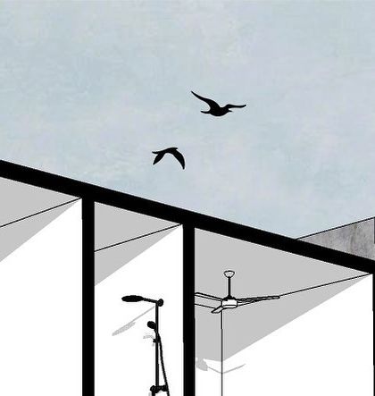 A close-up on the minimalist interior of the residential bathroom in the 'Project 83' sectional drawing.