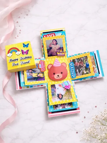 A burst of happiness for a best friend's birthday! This explosion box is one of my favorites to create. When you lift the lid, the sides fall down to show off your favorite photos and messages, making it a surprise that keeps on giving.