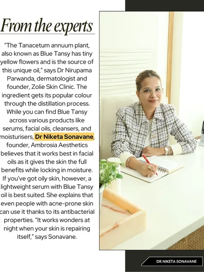 I was happy to share my expertise on Blue Tansy with Vogue India. This oil works wonders at night when your skin is in repair mode. Its antibacterial properties make it suitable even for acne-prone skin, helping to calm and rejuvenate.