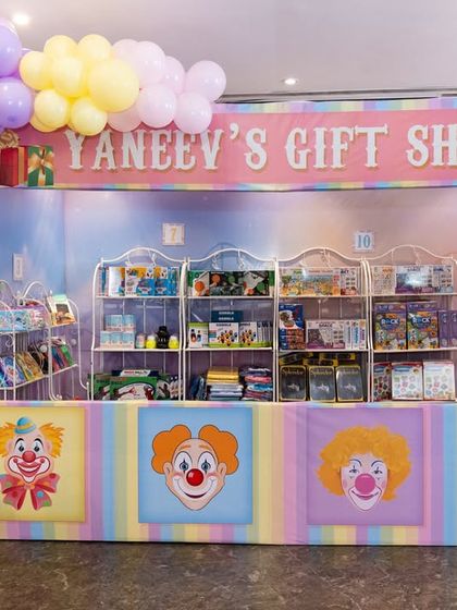 "Yaneev's Gift Shop," a custom-designed stall filled with return gifts for all the party guests.
