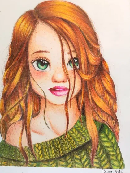The full view of the finished "cute girl" portrait.