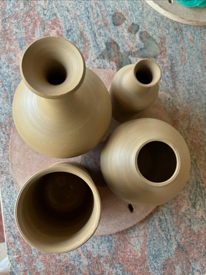 A glimpse of freshly thrown pots from a weekend session in the studio. Seeing all these different forms together, waiting to be finished, is always so exciting.
