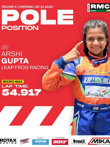 Arshi Gupta of Leap Frog Racing, our Micro Max pole-sitter, setting the pace right from the qualifying session.