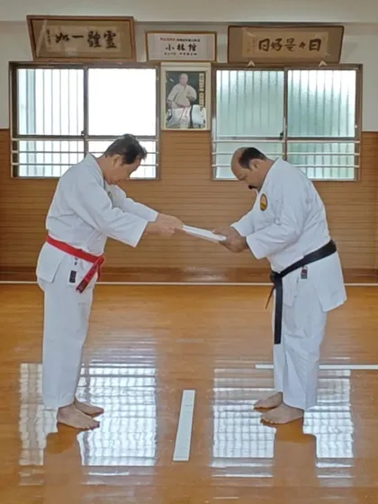 The authenticity of our teaching comes directly from Okinawa, the birthplace of karate. It was a moment of great honor to receive my Kyoshi Nanadan (7th Dan) rank from my teacher, Hanshi Minoru Nakazato, at the Shorin-ryu Shorinkan Honbu Dojo in Japan. This connection ensures that every student here learns the true art.