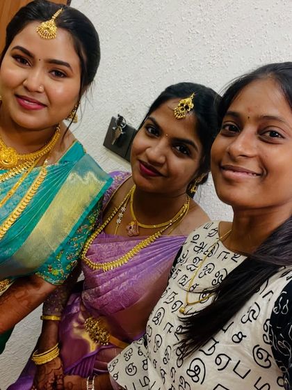 My sweetest clients, Shruti and Suganya. I draped their sarees for a family function, and it's always a joy to work with them and see them looking so beautiful together.
