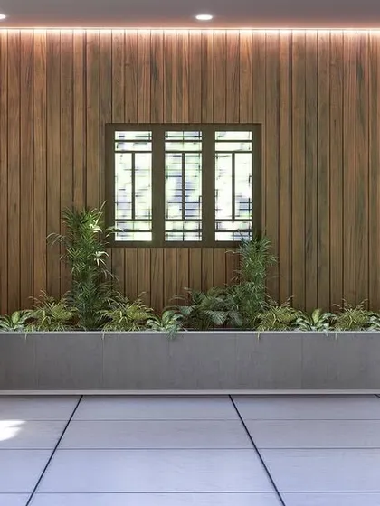 A duplicate of 32, showing the stylish and green parking area design.