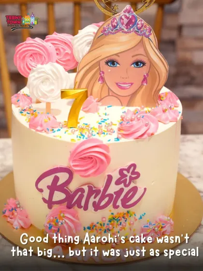 A classic Barbie-themed cake, perfect for a glamorous and fun birthday party. I can help arrange cakes that are both beautiful and delicious.