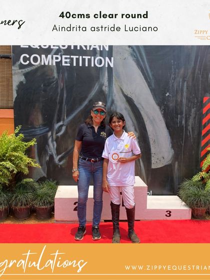 Aindrita and Luciano celebrating a clear round in the 40cms category. Building a foundation of success starts with these important milestones.