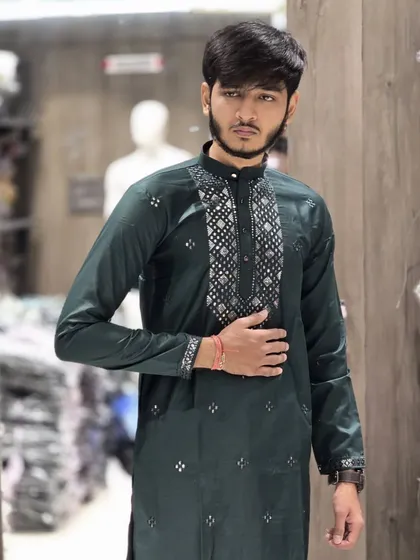 The dark green version of the ready-to-wear kurta.
