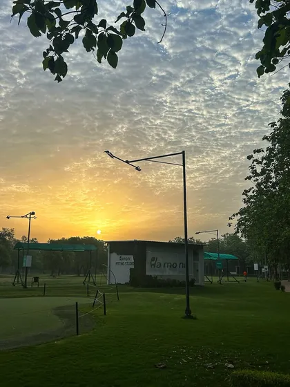 Morning light, golfer's delight. The sunrise over our range is a sight to behold.