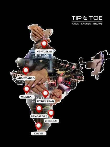 We are everywhere! A map of India showing our salon locations in New Delhi, Ahmedabad, Mumbai, Hyderabad, Bangalore, Chennai, and Kochi.