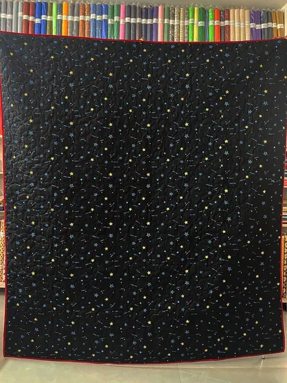 The fun, starry night backing fabric.