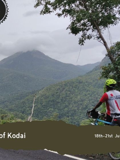 This promotional image for the 'Tour of Kodai' encapsulates the experience: a solitary rider, a vast mountain landscape, and the promise of an unforgettable adventure in the Palani Hills.