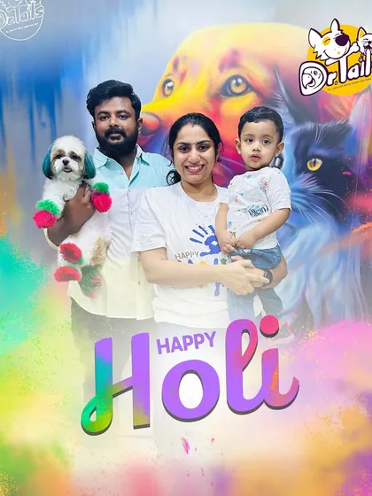 We love celebrating festivals with our entire family, including the four-legged members. This was our way of wishing everyone a Happy Holi, featuring one of our special clients with a festive, colorful style that’s completely safe and fun.