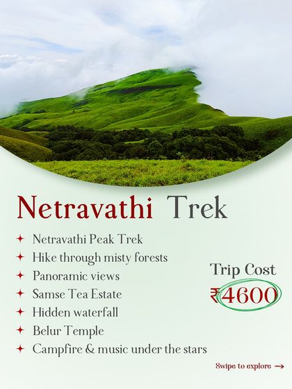 A detailed breakdown of the Netravathi trek package, listing all the inclusions and the trip cost.