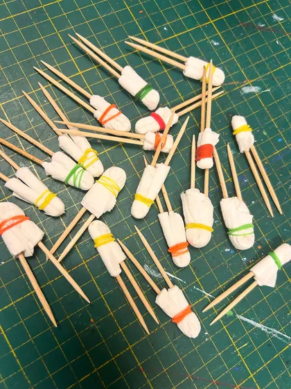 A little bit of 'jugaad' goes a long way in the art room. When we needed tiny tweezers for a craft session, we made our own with toothpicks and tissue. Creativity is all about finding clever solutions.
