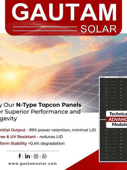 Our N-Type TOPCon panels offer superior performance and longevity with minimal Light-Induced Degradation (LID). They are PID-free and UV resistant, ensuring 99% power retention and long-term stability with less than 0.4% annual degradation.