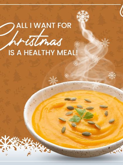All I want for Christmas is a healthy meal! This cozy image of a warm pumpkin soup is perfect for a cold winter day, bringing festive cheer and nourishment.