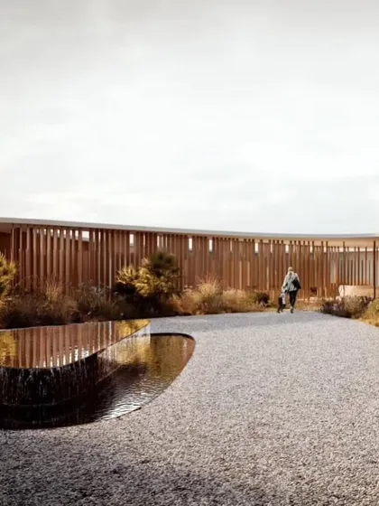 The corridor at Amar Villa uses natural materials and a connection to a water feature to create a peaceful and sensory walking experience.