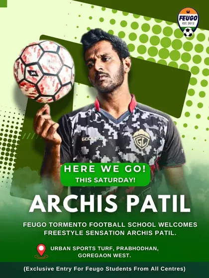 The official announcement for our exclusive meet and greet session with freestyle sensation Archis Patil for all Feugo students.