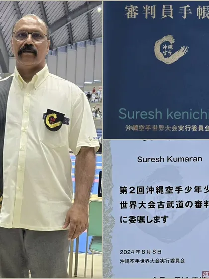 My official credentials as a world referee for the 2nd Okinawa World Karate Championship. This is a significant responsibility and a great honor.