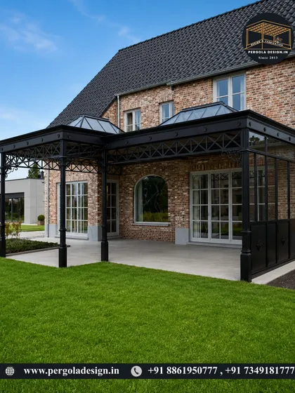 We draw inspiration from classic European designs to create structures of timeless elegance. This ornate glass conservatory-style pergola features decorative metalwork and domed skylights, adding a touch of grandeur to the property.