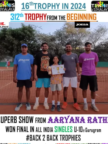 A superb show from Aaryana Rathi, winning the final in the All India Singles U-10 in Gurugram for a back-to-back trophy win.