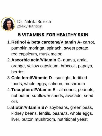 Skincare isn't just about what you apply externally. Here are 5 essential vitamins for healthy skin and the foods you can find them in, from Vitamin A in carrots to Biotin in eggs.