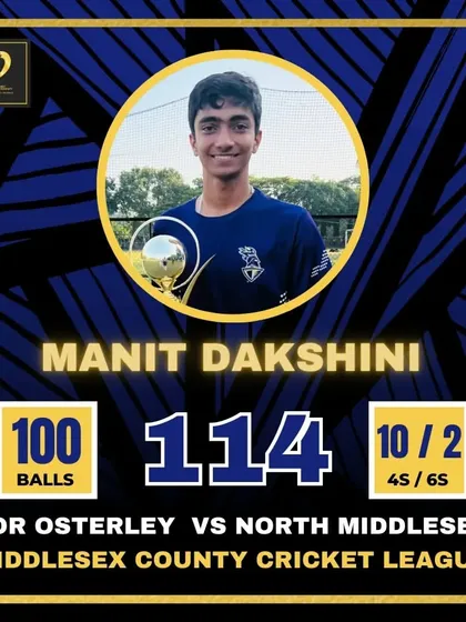 Manit Dakshini scores his first of many centuries in England, playing in the Middlesex County Cricket League.