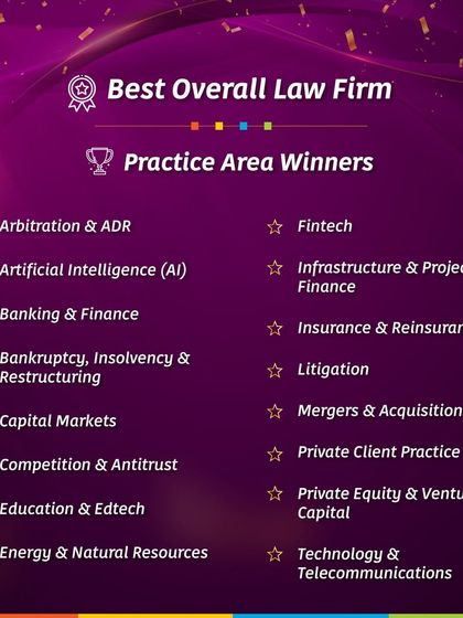 The India Business Law Journal recognized our firm with 16 practice area awards, including wins in Banking & Finance, Fintech, and Bankruptcy, Insolvency & Restructuring. This showcases the breadth of our expertise.