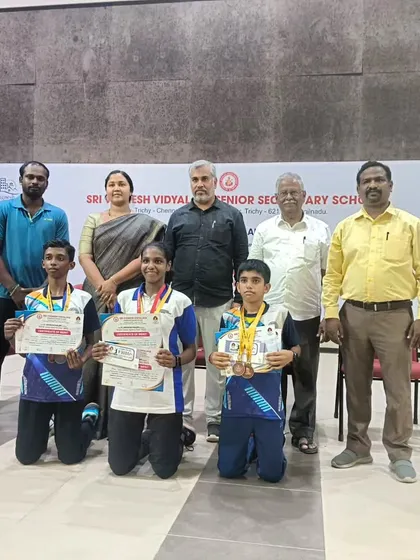 Our state-level champions from Fame Badminton Academy after their successful run at the Sri Vignesh Vidyalaya Sports Fest 2023.