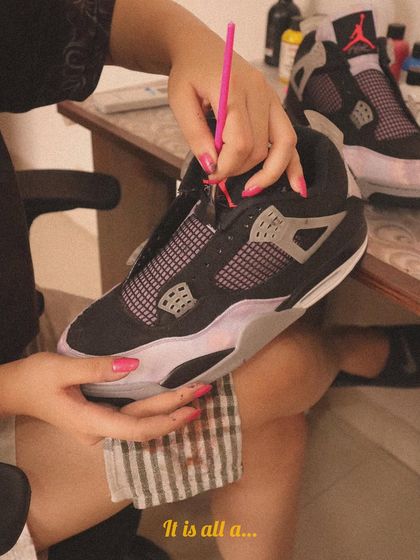 Another shot of me working on the Air Jordan 4 Zen Masters. It's all a part of the process, from the initial idea to the final brushstroke.
