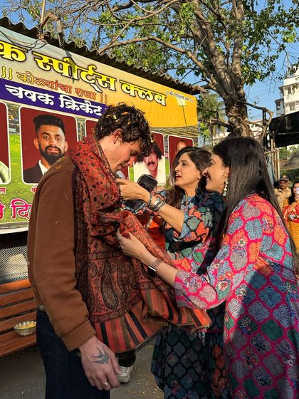 A warm, traditional welcome for Shawn Mendes, as we drape a scarf around him before our music session.