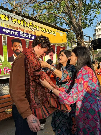 A warm, traditional welcome for Shawn Mendes, as we drape a scarf around him before our music session.