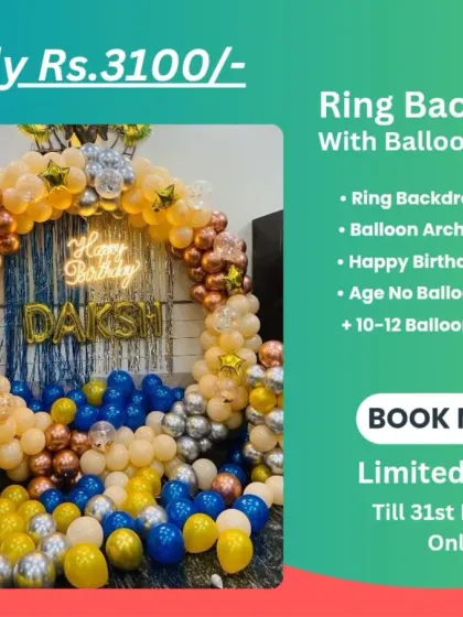A duplicate image of the Ring Backdrop with Balloon Standi package for Rs. 3100.