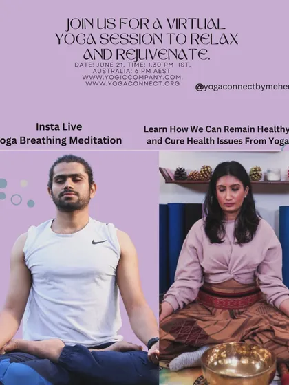 An announcement for a virtual yoga session I co-hosted, making wellness accessible across continents. We focused on yoga breathing and meditation to help participants relax and rejuvenate from home.