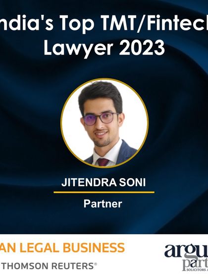 I am proud to see my partner, Jitendra Soni, recognized as one of India's Top TMT/Fintech Lawyers by Asian Legal Business. His expertise is pivotal in helping our clients navigate regulatory compliance and foster innovation in this vibrant sector.