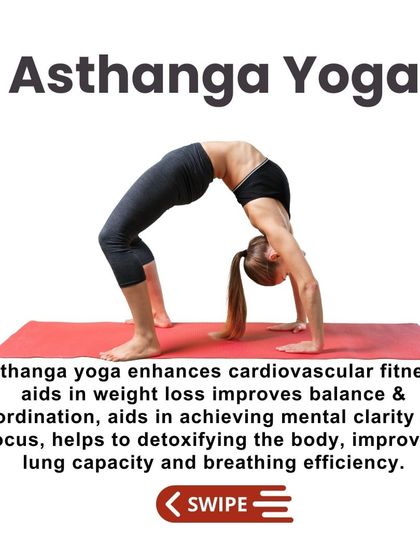 Ashtanga Yoga enhances cardiovascular fitness, aids in weight loss, and improves balance and coordination. This graphic highlights the benefits of this powerful, traditional practice.
