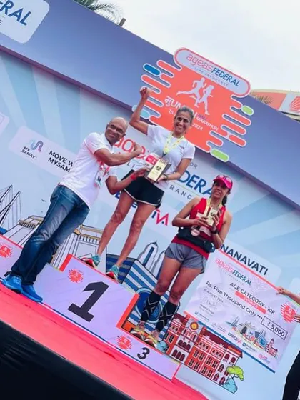 The moment of victory for Paragi at the Ageas Federal Life Insurance Mumbai Half Marathon, taking first place in her category.
