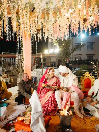 A candid moment of laughter and joy during the wedding ceremony.