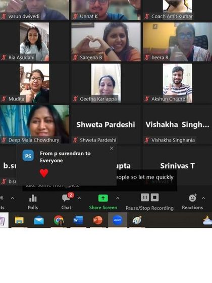 A gallery view of the attendees at the virtual launch of 'The Running Effect,' showing the amazing community support.
