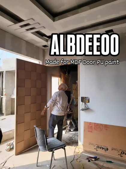 A custom-designed MDF door with a 3D block pattern, ready for PU paint. We pay attention to every detail, including creating unique and stylish doors for our projects.