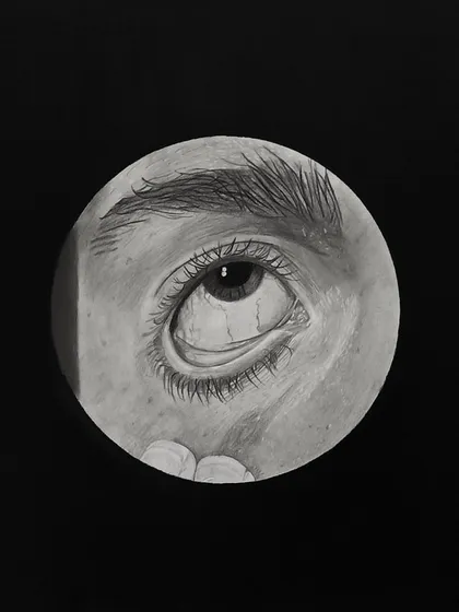 A dramatic eye sketch, looking upwards. Capturing emotion through the eye is a key focus in my workshops.