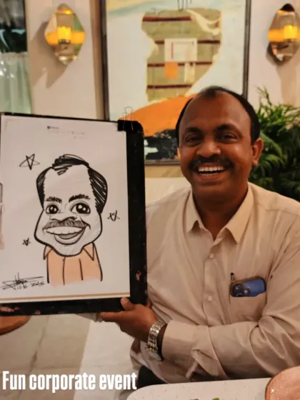 The joy is contagious. This gentleman's big smile is perfectly mirrored in his happy caricature from a corporate event.