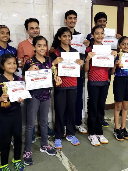 Our players celebrating their success at the 2nd Thane District Ranking Tournament, where they bagged 1 gold, 2 silver, and 5 bronze medals.