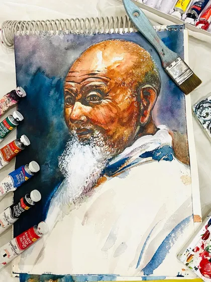 Watercolor portraits require a special touch. In this piece, I focused on layering transparent washes to build up skin tones and capture the subject's character, showing the delicate yet powerful nature of the medium.