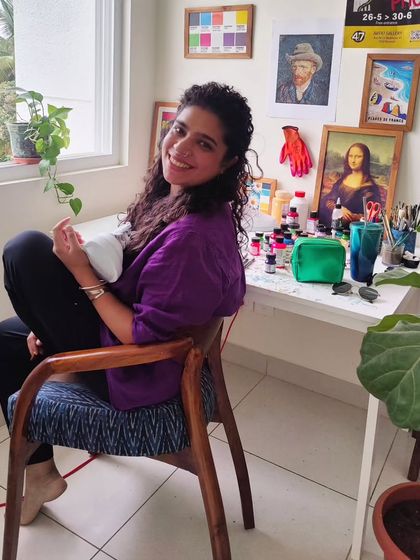 A little hello from my studio. I'm a self-taught artist, a misfit, and a storyteller who found her canvas on sneakers. This is where all the magic happens.