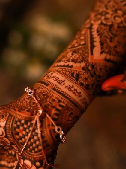 Another beautiful shot of the personalized henna with Kannada script.