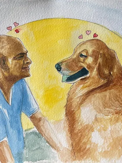 Some artworks are just pure joy, like this one capturing the unmistakable bond between a person and their furry companion. This commissioned watercolor painting was created to celebrate that pure, unconditional love. I focus on capturing the emotion and connection that makes pet portraits so meaningful.